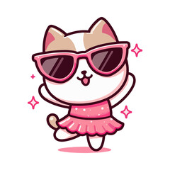 Cute cartoon baby pig and cat smiling fun pink illustration vector isolated character face icon