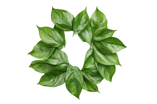 Green leaf in the shape of a recycling symbol on a white background. - Powered by Adobe