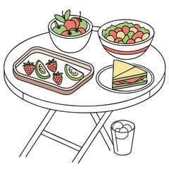 Fresh fruit salad sandwich and drink on table food