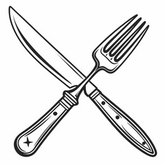 Crossed fork and knife cutlery eating