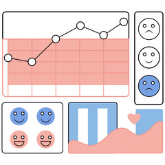 Flat Infographic Showing Mood Tracking Line Graph With Smiley and Frown Face Icons Plus Emotion Symbols in a Clean Minimal Style for Mental Wellness Visualization