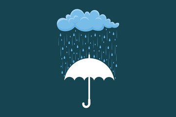 Cartoon umbrella vector with rain drops falling, soft color palette and flat design for creative seasonal artwork, nursery graphics, and children&rsquo;s educational materials
