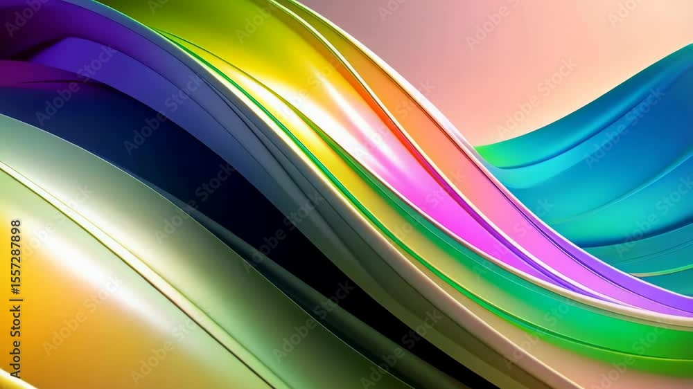 Aufkleber abstract flowing multicolored metallic ribbons forming smooth waves, elegant 3d rendering of colorfu