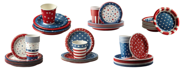 Patriotic Party Plates Cups Set Isolated on Transparent Background

