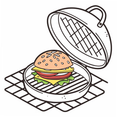 Burger on grill with open lid barbecue cooking