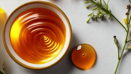 Cups with honey and flowers, conveying the coziness and warmth of a home environment. Perfectly complement content about home comfort and natural products.
