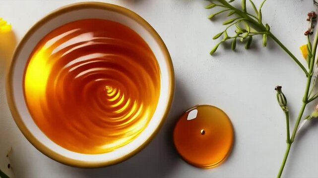 Cups with honey and flowers, conveying the coziness and warmth of a home environment. Perfectly complement content about home comfort and natural products.
