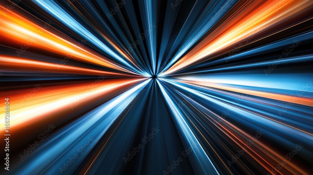 Poster dynamic abstract design with radiant streaks of light.
