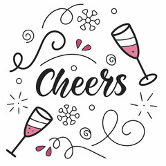 Cheers celebration with champagne glasses and festive swirls