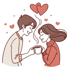 Couple sharing coffee with hearts steam vector