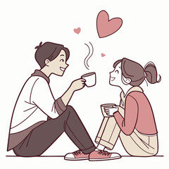 Couple sharing coffee with hearts steam love