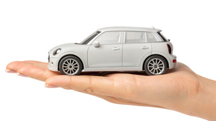 hand holding car model isolated