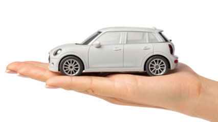 hand holding car model isolated