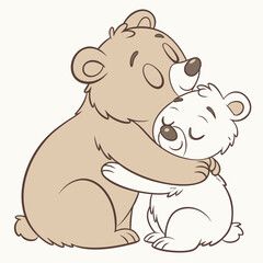 Two bears hugging warmly cubs cuddling