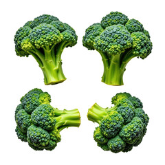 Fresh Green Broccoli Heads with Vibrant Texture Displayed from Multiple Angles for Culinary Use