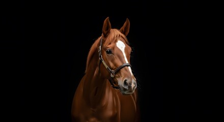 Obraz premium Majestic Chestnut Horse Portrait: Elegant Headshot Against Black Background