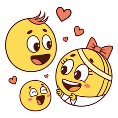 Happy family emojis with hearts love