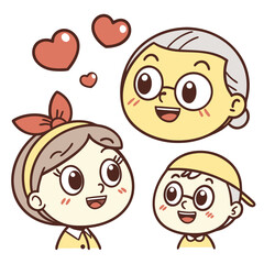 Happy family faces with hearts love cute