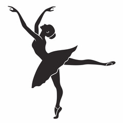 Elegant black silhouette of a ballerina dancing ballet © zalal