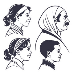 Family portraits in profile father mother