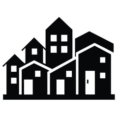 Suburban housing vector, residential building icon, neighborhood homes design

