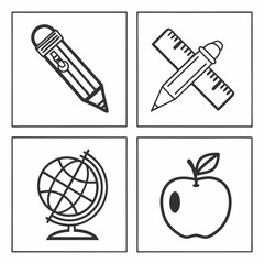 Pencil ruler globe apple icons education