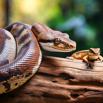 Boa snake watching a lizard.