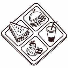 Food tray with sandwich drink and fruit meal lunch