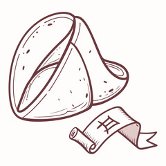 Fortune cookie with scroll and symbol dessert sweet