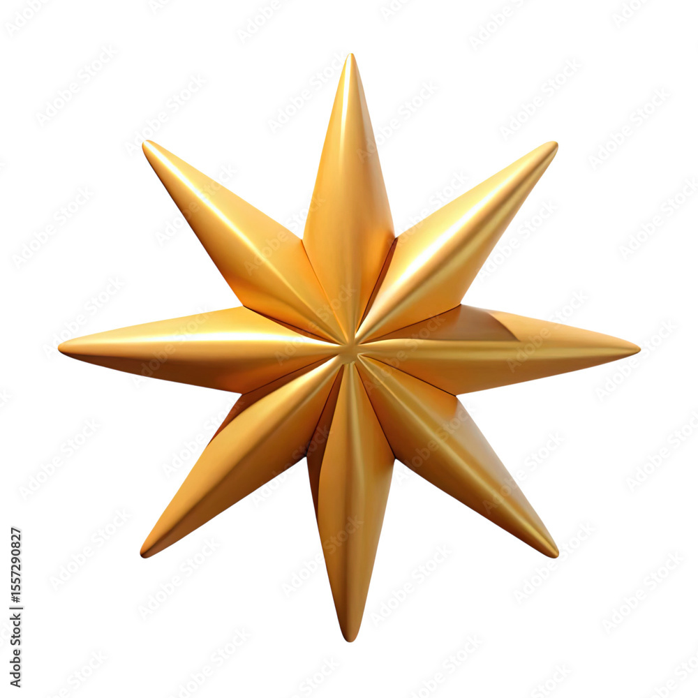 Fototapete a single golden starburst with eight pointed rays rendered in 3d with a metallic sheen isolated on t