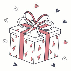 Gift Box With Pink Ribbon And Hearts present