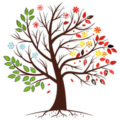 Obraz premium Stylized tree showing seasonal changes with flowers and leaves