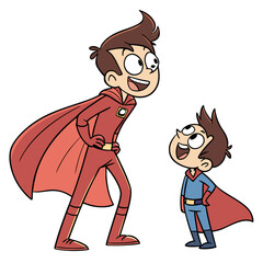 Excited brothers dressed as superheroes boys costumes