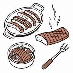 Grilled Ribs And Steak With Utensil barbecue food