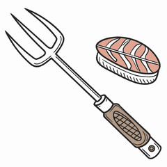 Grill fork with salmon steak barbecue cooking