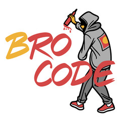Graffiti artist creating bro code artwork lettering