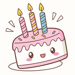 Kawaii birthday cake with candles cute celebration