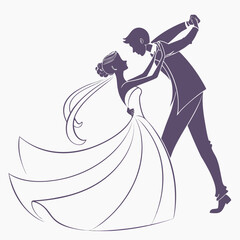 Elegant couple dancing in silhouette wedding bride