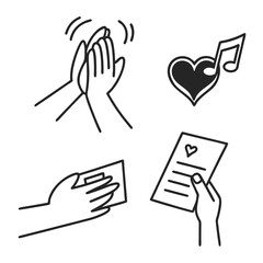 Hands clapping heart music note and paper vector
