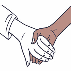 Two hands holding on white background holding hands