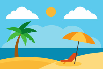Obraz premium A Scenic Cartoon Landscape Of A Tropical Beach With Golden Sand And A Clear Ocean
