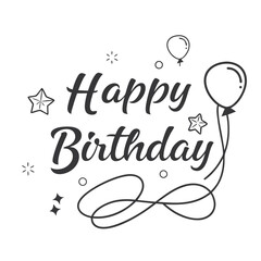 Obraz premium Happy Birthday script with balloons and stars celebration