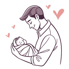 Father holding newborn baby with hearts love