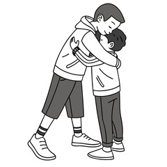 Two brothers embracing with affection and warmth siblings