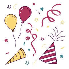 Obraz premium Festive balloons confetti stars party hats celebration