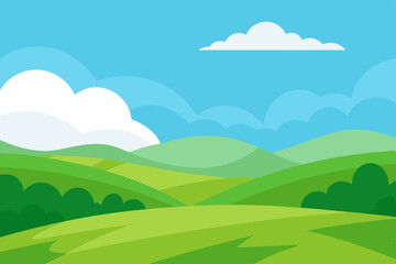 Obraz premium Under A Wide Blue Sky Filled With Puffy White Clouds Are Rolling Green Meadows