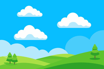 Fototapeta premium A Beautiful Day In The Countryside With Fluffy White Clouds And Rolling Green Hills
