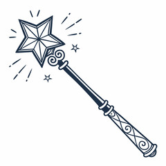 Magic wand with star and sparkles fantasy enchantment