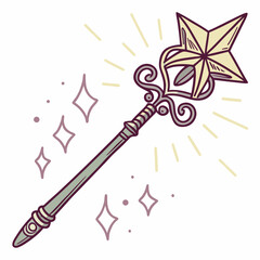 Star topped magic wand with sparkles fantasy