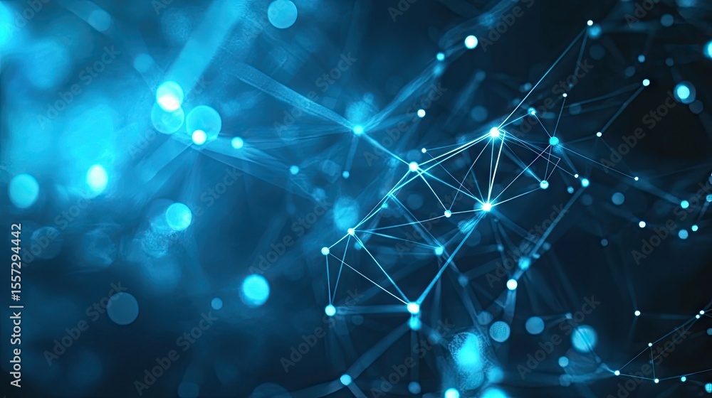Poster abstract network design with glowing points and lines.